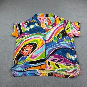 Jams World Shirt Womens 2XL XXL Colorful Abstract Deja Vu Floral Hawaiian 90s